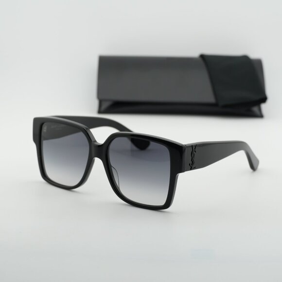 Saint Laurent SL M9 002 Sunglasses Shiny Black Square Frame, Grey Lenses main image 11